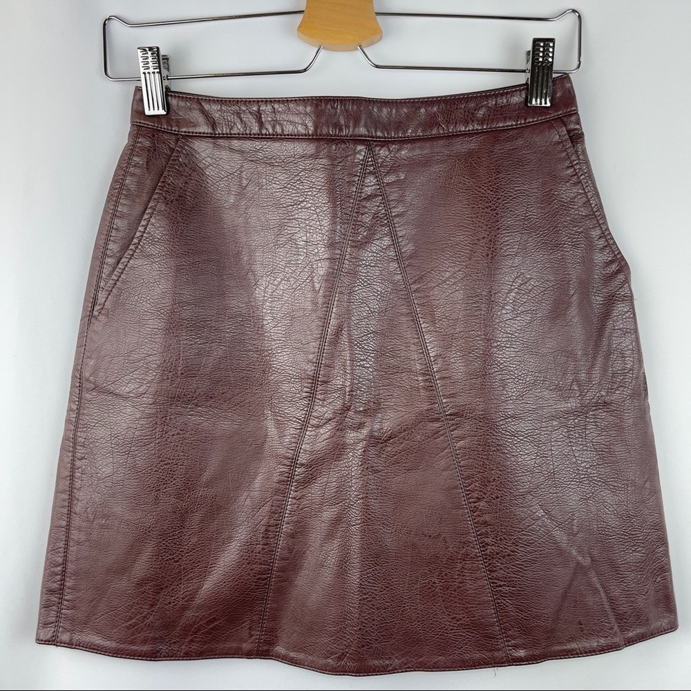 Zara Basic Faux Leather Burgundy Mini Skirt